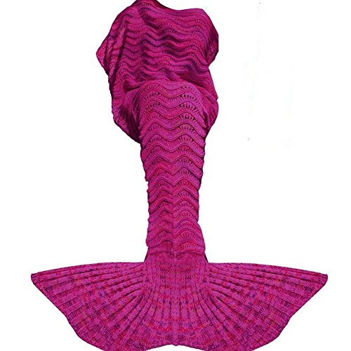 Fu Store Mermaid Tail Blanket Crochet Mermaid Blanket for Adult, Super Soft All Seasons Sofa Sleeping Blanket, Cool Birthday Wedding, 71 x 35 Inches, Rose Red