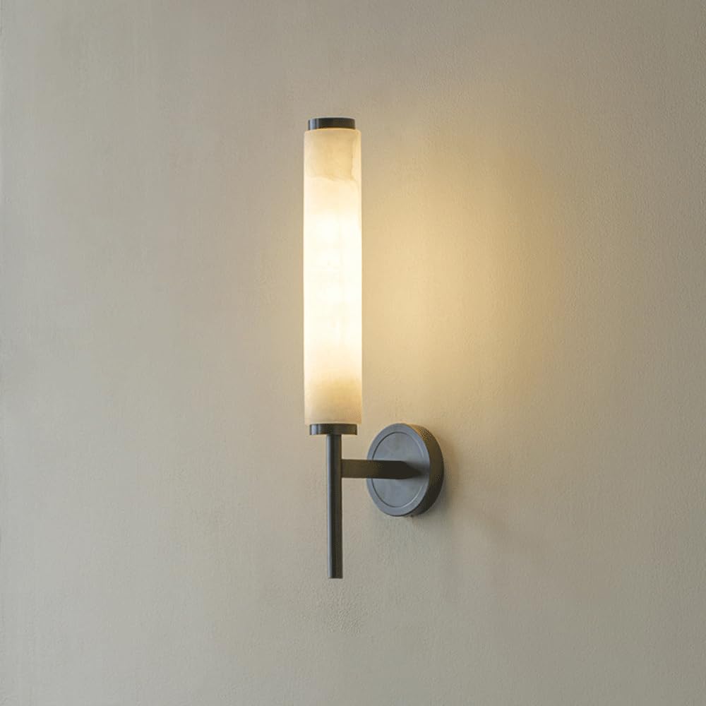Alabaster Wall Sconce 18.5In Natural Marble Wall Mount Lamps Indoor Alabaster Sconces Lighting For Living Room 3000K LED Modern Stone Marble Vanity Light For Dining Room Bedroom Stairs Mirror Fixtures