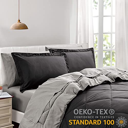 Furnishh King Size 7 Pieces Comforter Set Bed in a Bag, Reversible Bed Set with Comforter, Flat Sheet, Fitted Sheet, Pillowcases & Shams, Black and Grey Bedding Sets for King Bed by Furnishh - Image 2