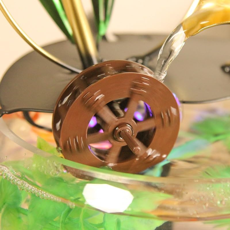 Zen Tabletop Fountain Fish Tank Decor with LED Light, Flowing Water Lotus Bowl, Indoor Desktop Water Feature with 5 Free Crystals