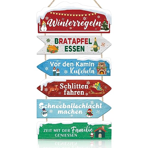 CHDITB Schild Winterregeln zum Hängen Schnee Schlitten Holz Tafel...