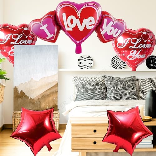 Image of KITTER I Love You Balloons for Decoration - Heart Balloons Set with 2 Red Stars, 1 Big Heart Foil Balloon & 2 inchI Love You inch Balloons for Romantic Occasions