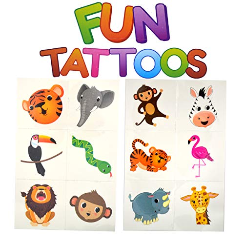 Henbrandt the Harlequin Brand 12x Tattoos Kinder Dschungel 4cm Safari Kindertattoo Einmaltattoos Hautsticker Kindergeburtstag Mitgebsel Tombola