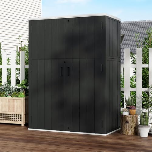 Image of Mrosaa Vertical Outdoor Storage Cabinets,Plastic Sheds&Outdoor Storage with Floor,Outdoor Storage Box Waterproof /Lockable for Garage,Bike,Tools Storage Shed (57Cu.ft)