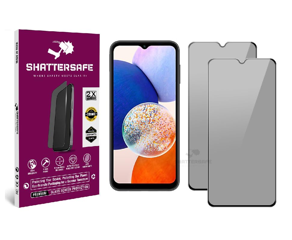 Image of Anti-Spy Privacy Tempered Glass Compatible For Samsung Galaxy A14 / M14 / F14 [Pack of 1]. Anti-Scratch, Edge-to-Edge Protection With Easy Installation Kit & Case Friendly Fit.