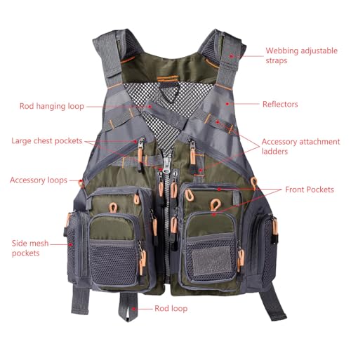 Image of BASSDASH Strap Fishing Vest Adjustable for Men and Women, for Fly Bass Fishing and Outdoor Activities