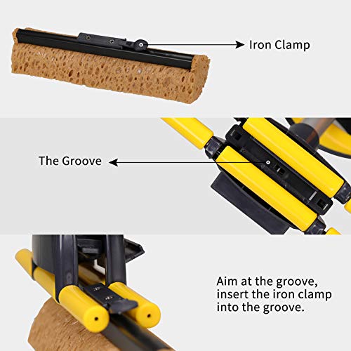 Yocada Sponge Mop Home Commercial Use Tile Floor Bathroom Garage Cleaning With Squeegee And Extendable Telescopic Long Handle 41-53 Inches Easily Dry Wringing #TOP2