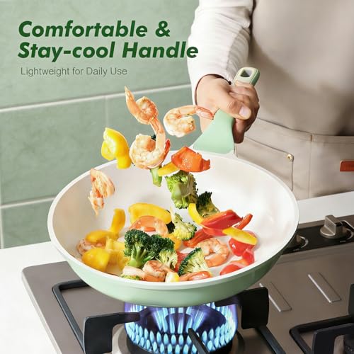 Image of SENSARTE Nonstick Ceramic Frying Pan Skillet, 8 Inch Omelet Pan, Healthy Non Toxic Chef Pan, Induction Egg Pan with Heat Resistant Handle, Dishwasher Safe, PFAS-Free, Green