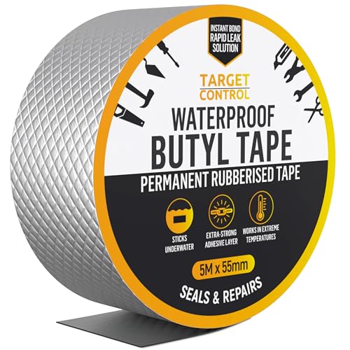 Target Control Waterproof Tape for Leaks | 5M X 55MM | Pipe Leak Repair Tape Butyl Waterproof Sealing Tape for Roof Gutter & Outdoor Use