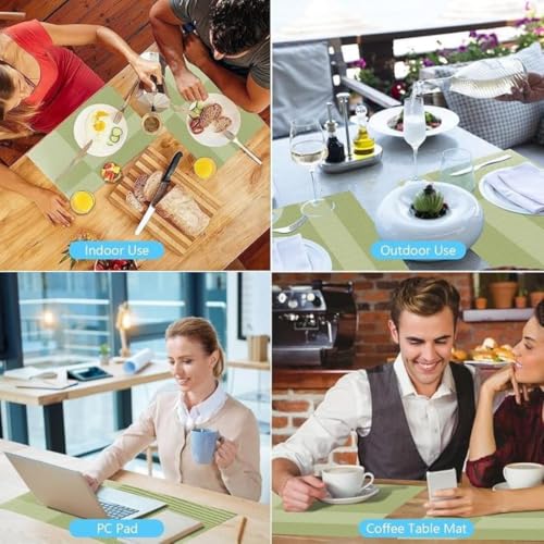 Image of Potency Table Mats Set of 4, Woven Placemate for Dining Table, Heat-Resistant Placemats Stain Resistant Anti-Skid Washable PVC Table Mats, Vinyl Placemats for Dining Kitchen Restaurant Table (L-Green)