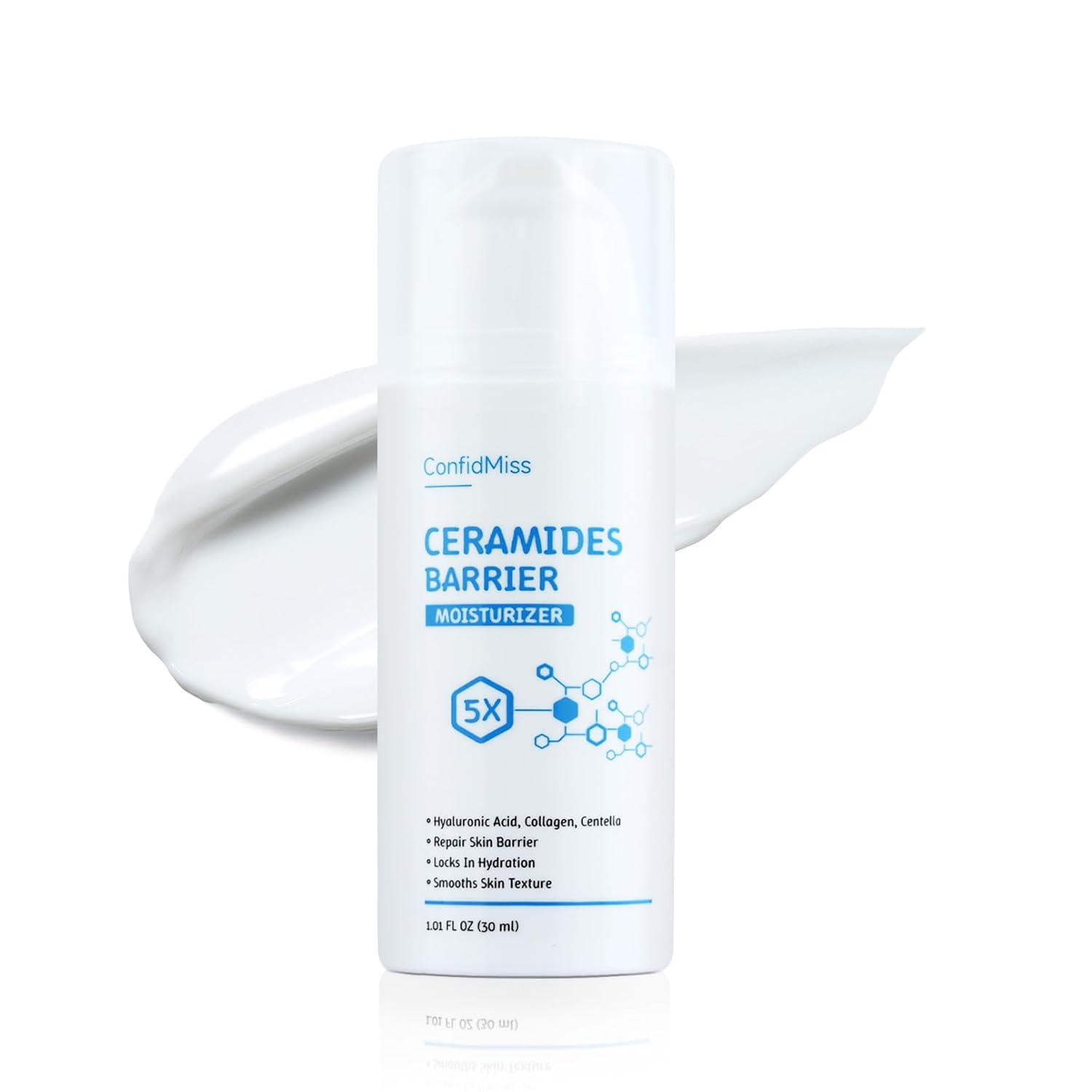 ceramide barrier moisturizer jar on vanity above CTA