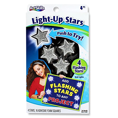 ArtSkills Silver Stick-On LED Light Up Flashing Stars for Posters, 4-Pack
