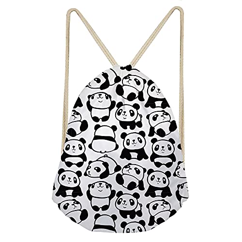 Jeiento Cute Panda Print Drawstring Backpack Gym Sack Lightweight Sport Sackpack Outdoor Cinch Shoulder Dance Bag Kids White