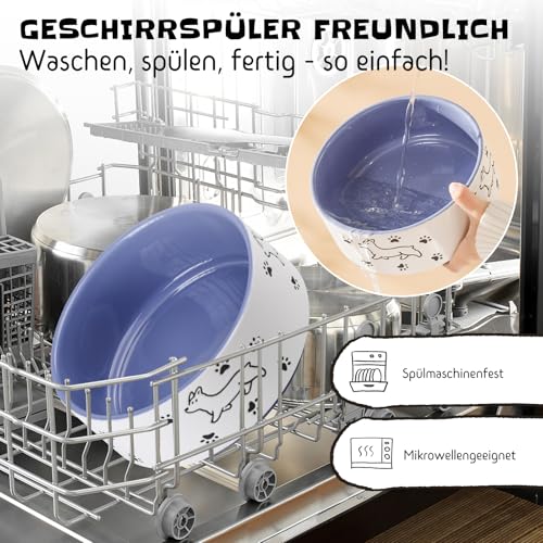 Keramik Futternapf für Hunde - Großer Hundenapf mit fröhlichem Welpenmotiv - Fressnapf und Wassernapf für mittelgroße bis große Hunde - 1900 ml - Durchmesser 20,3 cm - Lila
