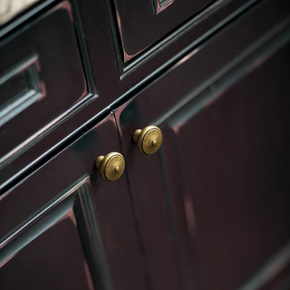 Goo-Ki 6 Pack Antique Brass Cabinet Knobs with Decorative Center Button - Kitchen Handles Vintage Hardware