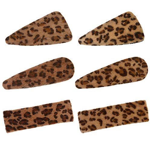 Folora 6pcs Women Girls Vintage Leopard Short Plush Snap Barrettes Leopard Print Hair Clips