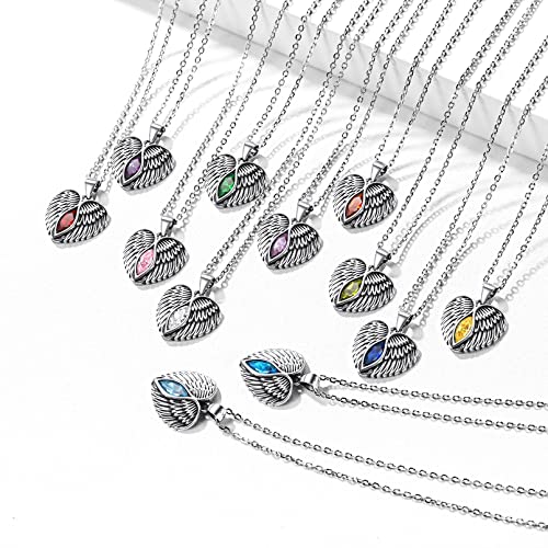 Chicsilver Angel Wing Heart Necklace 925 Sterling Silver Wings Pendant Created Aquamarine March Birthstone Necklace For Women Girls Teens #TOP5