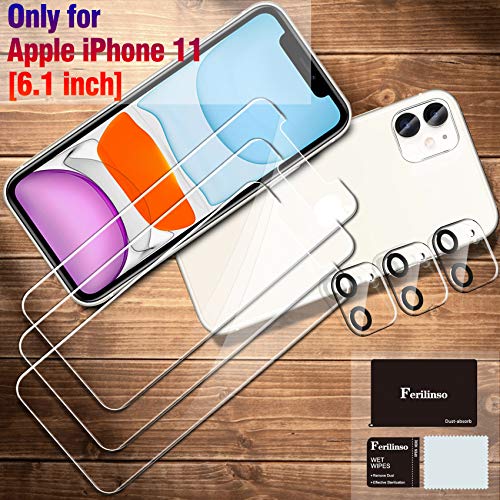 Ferilinso [3+3 Pack] 3 Pack Screen Protector For Iphone 11 With 3 Pack Camera Lens Protector Accessories Tempered Glass Film For Iphone 11 6.1 Inch #TOP1