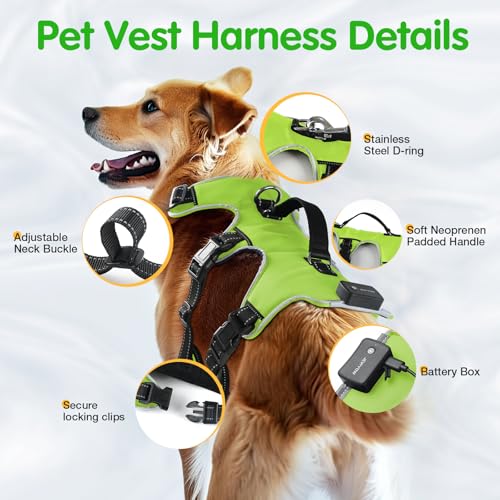 Jewyow Hundegeschirr Leuchtend, Wiederaufladbare LED Hundegeschirr, Led Geschirr für Hunde mit Weicher Griff, 3 Einstellbare Modus, Wasserdicht für Mittelgroße, Große Hund, Green-L