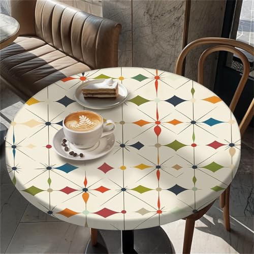 Yesad Round Table Cover for Round Tables 36"-70", Fitted Tablecloth with Elastic for Indoor Outdoor Party Holiday, 48inch, Geometry by Yesad - Used condition - Image 5