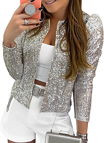 Cololura Damen Pailletten Blazer SLässig Langarm Jacken Blazer Sakko...