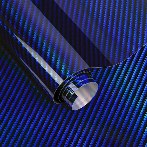 Foneso holografische 2D-Vinylfolie aus Kohlefaser, Hochglanz-Blau, Regenbogen-Chrom, Vinylfolie mit Air-Release-Technologie, selbstklebende DIY-Lack-Ersatzfolie, Rolle, 0,3 m x 3 m