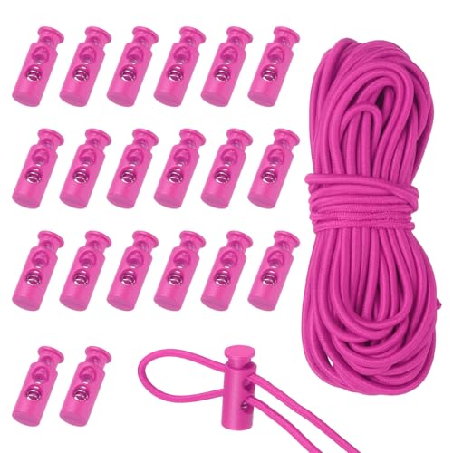 uxcell 20 Pcs Double-Hole Spring Cord Locks & 16ft Elastic Cord Hot Pink