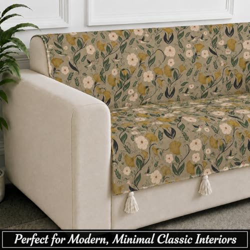 Image of STITCHNEST 'Eden Weaves Collection Series' 3 Seater Sofa Cover - Full Coverage| Elegant Woven Fabric, Decorative Tassels, Washable & Durable for Modern Living