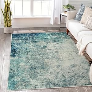 Lahome Modern Abstract Area Rug 5x7 Rugs for Living Room, Washable Accent Bedroom Rug Low Pile Non-Slip, Indoor Floor Contemporary Carpet for Kitchen Bathroom Laundry,Blue/Grey 5' x 7' Blue/