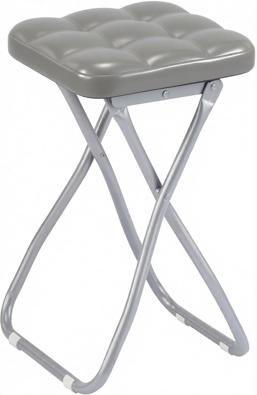Balama Sgabello di design, altezza seduta 50 cm, metallo grigio pieghevole, imbottito con blocco di sicurezza, guida per pavimento e robusta ecopelle