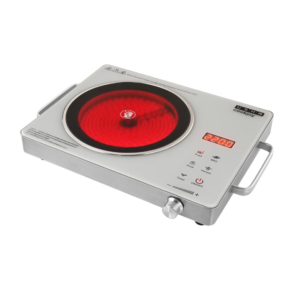 USHA IR2200TCW Infrared Induction Cooktop with grill | 2200 Watts | 11 Power Level | 4 Preset Menu | Feather Touch Controls | Digital display | 1 Year Warranty| White-image-7