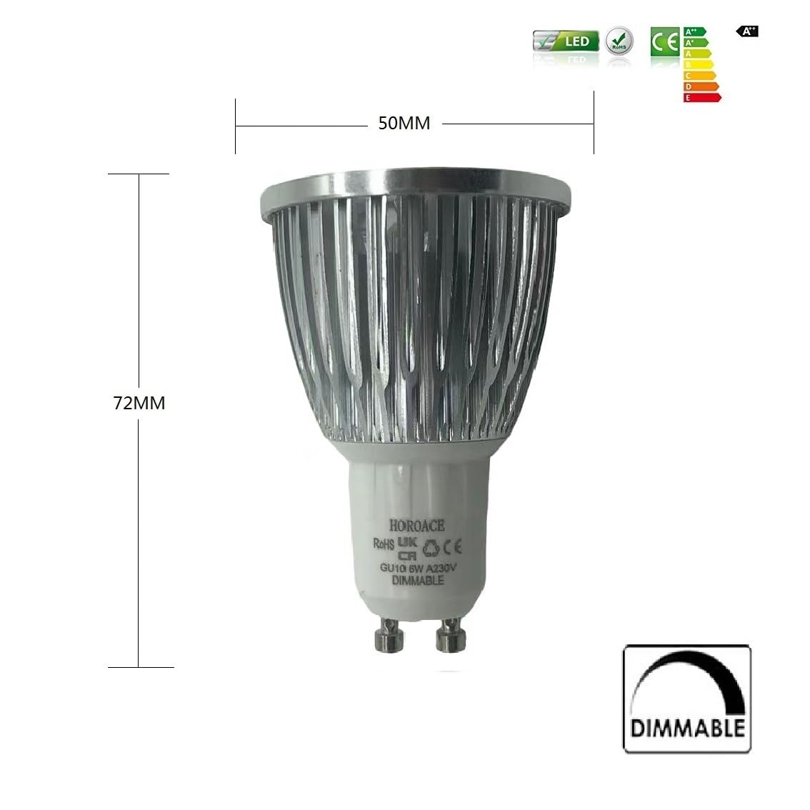 6 bombillas LED GU10 regulables de cuello largo, radiador de aleación de aluminio, ángulo de haz amplio de 60°, foco de ahorro de energía superbrillante equivalente a halógeno de 60 W, 220 V