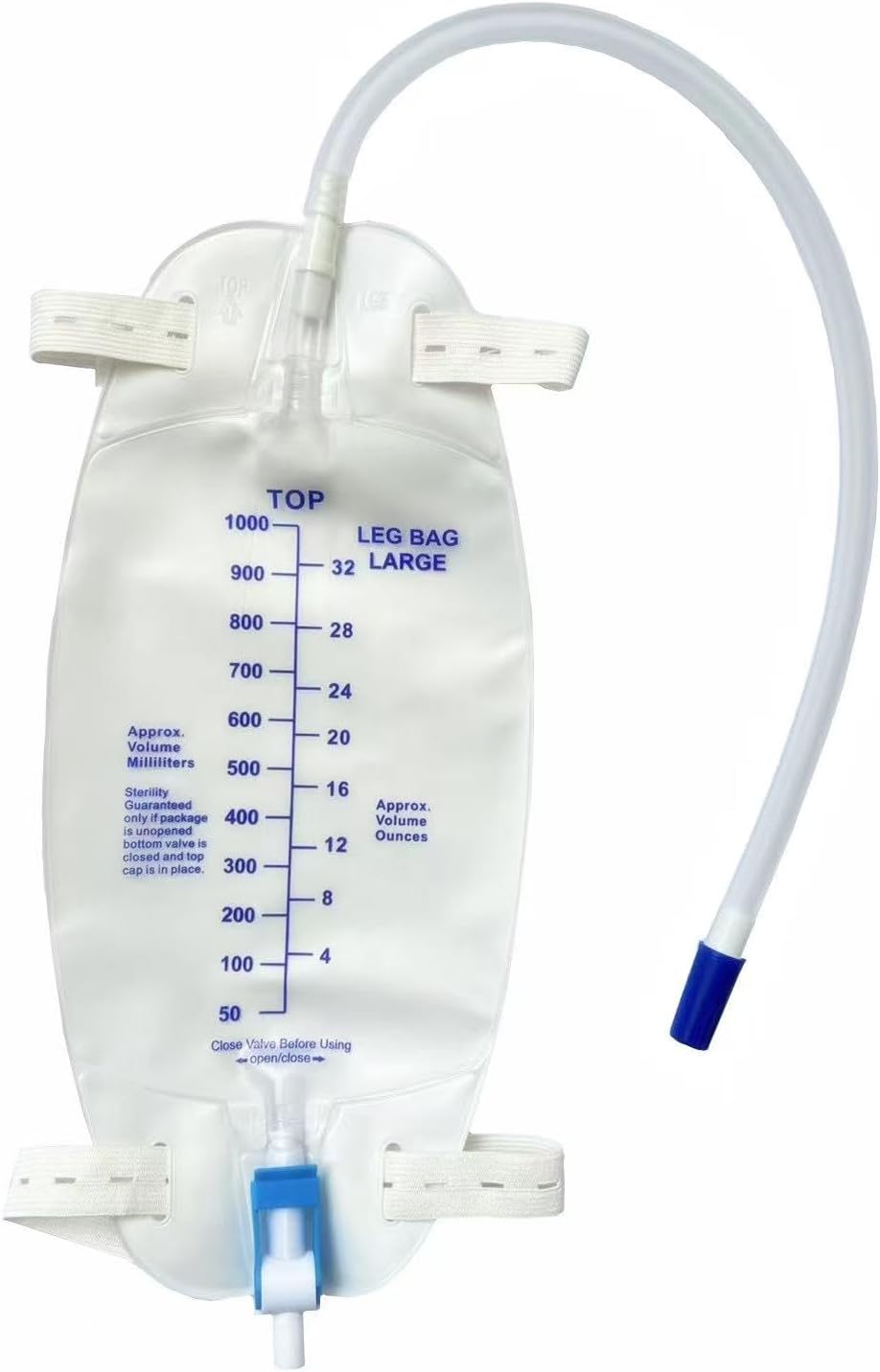 - 3 Pack Easy-Tap Leg Bag Urinary Drainage Bag, 32 Oz with 3 18” Tubing, Anti-Reflux Valve, Cloth Straps Easy Flip Drain