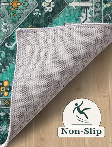 SERISSA Boho Washable Runner Rug, 2'6"x10' Long Rug Runner Non-Slip Vintage Teal Hallway Kitchen Stair Runner Rug Ultra Soft Print Distressed Floor Carpet Runner for Bedroom Bathroom Laundry Room