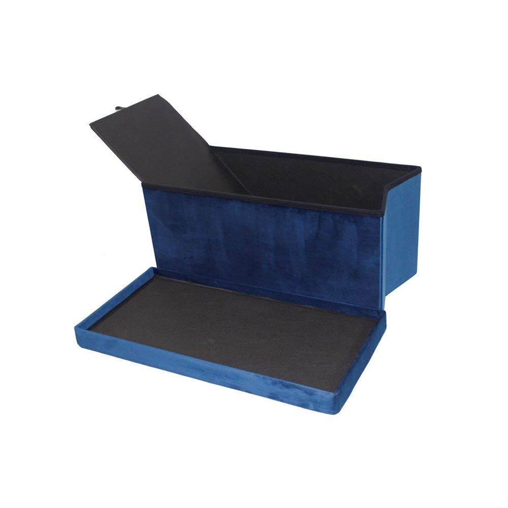 Danube Home Velvet Folding Storage Ottoman | Pouf Storage Box | Modern Furniture For Living Room L 76 x W 38 x H 38 cm - Blue