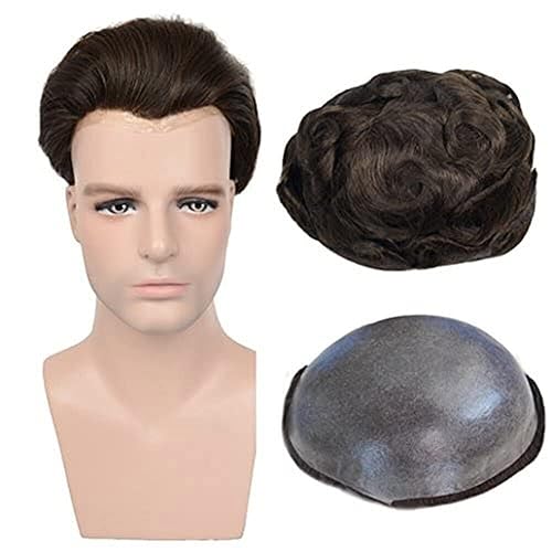 hairpr Prótesis de cabello masculino 0.002-0.003 in sin nudos V-loop PU Toupee Hombres Pelucas duraderas para hombres Sistema de cabello 100% humano