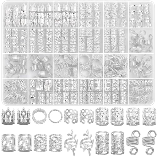 Lucomb 220 Pcs Silver Hair Jewelry for Braids, Loc Jewelry for Hairs Dreadlock, Hairs Charms for...