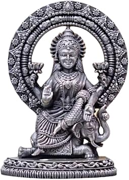 Gaj Laxmi Idol in Pure 925 Silver/Gaja Laxmi Statue in Silver Hindu Religion Goddess Sculpture 2.25 Inch 40 GMS