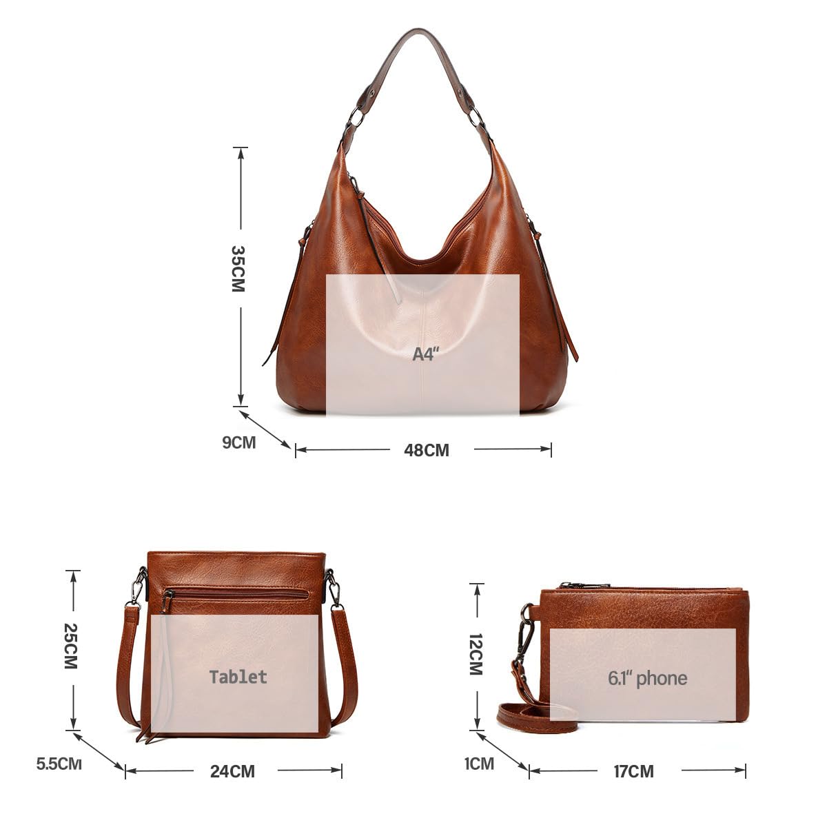 Pahajim Bolsos de Mujer Bandolera Mujer Bolso Hobo PU Piel Bolso Grande Tote de Hombro Conjunto de Bolso y Cartera 3pcs para Shopper,Trabajo