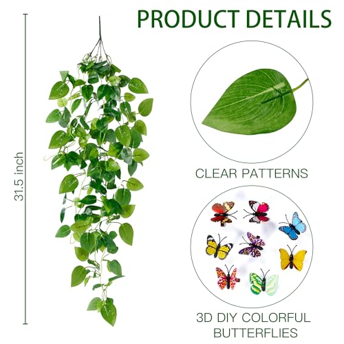 Sggvecsy Fake Hanging Plants 2 Pcs Artificial Hanging Plants Fake Ivy Vine Faux Pothos Vines Artificial Ivy Leaves Greenery Plant for Room Patio Home Indoor Outdoor Shelf Wall Garden Decor(No Baskets)