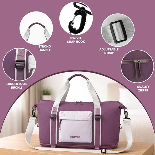 Image of Storite Expandable Travel Duffel Bag, Purple, 55x15x28 cm