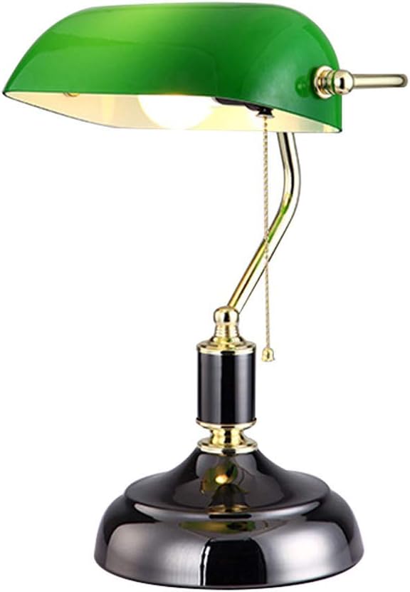 NZDY NZDY traditionele banklamp nachtkastje lamp, vintage bureaulamp met glazen lampenkap zachte verlichting E27 voor slaapkamer eetkamer woonkamer, zwart