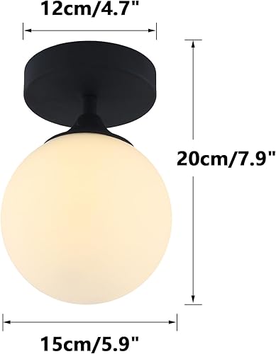 Miniatura 2 de KCO Iluminación de mediados de siglo - Lámpara de techo semiempotrada moderna con globo blanco, lámpara de techo empotrada, lámpara de techo negra