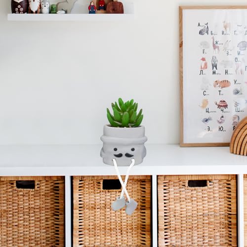 LUZOGA Small Fake Plants Office Decor - Artificial Succulents Plants in Cement Pots with Hanging Legs, Bathroom Shelf Decoration, Shelf Decoration Accents, Wall Decor - Set of 1 - Image 3