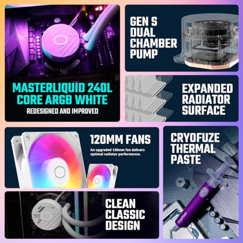 Cooler Master ML240L Core ARGB CPU Liquid Cooler - White | Support Intel & AMD Processor - LGA1700, LGA1200, LGA1151, AM5, AM4 | Gen S Dual Chamber... - Image 2