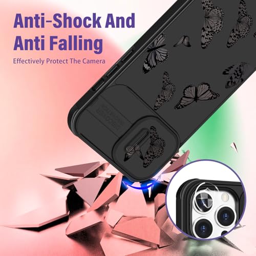 Image of Funermei (2in1 for iPhone 15 Pro Max Case Butterfly for Women Girls Cute Phone Cover Girly Pretty Kawaii Black Aesthetic Design with Camera Cover Funda for Apple for iPhone 15 ProMax Cases 6.7 inch
