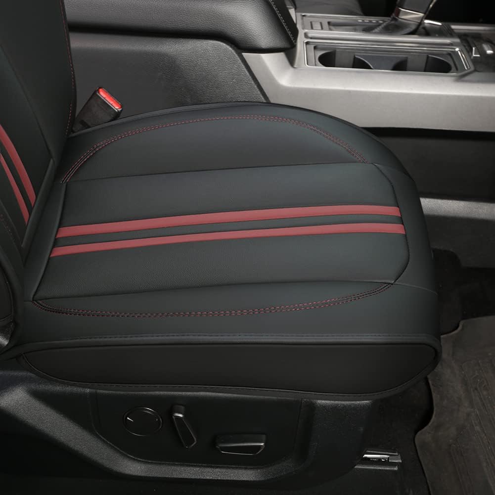 GIANT PANDA Full Set Car Seat Covers Customized Fit 2009-2023 Ford F150 and 2017-2023 F250 F350 F450 Super Crew/Crew Cab, Waterproof Leather Pickup Trucks Seat Protectors (Black+Red)