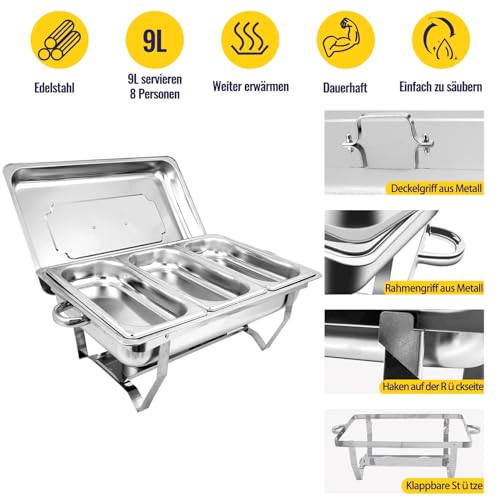 Jacgood Warmhaltebehälter Essen - Erstklassiger Edelstahl Chafing Dish - Warmhaltebehälter für Speisen inkl. Anleitung - Speisenwärmer ideal für Events und Partys (2 Set 1/3 GN -Behälter) – Bild 4