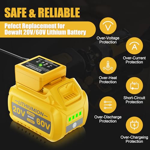 DCB609 9.0Ah 20V/60V Battery Replacement for Dewalt 20V/60V Max Battery and Charger Compatible with DCB609 DCB606 DCB612 DCB206 DCB205 DCB204 DCB203 DCB201 Lithium Battery