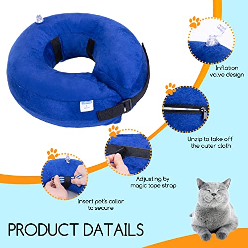 Nobleza - Collar de Recuperación Inflable para Perro Gato, Ajustable Collar Isabelino para Mascotas, Inflable Collar de Protección para Gatos Perros Recuperación de Cirugía o Heridas, Azul (M)